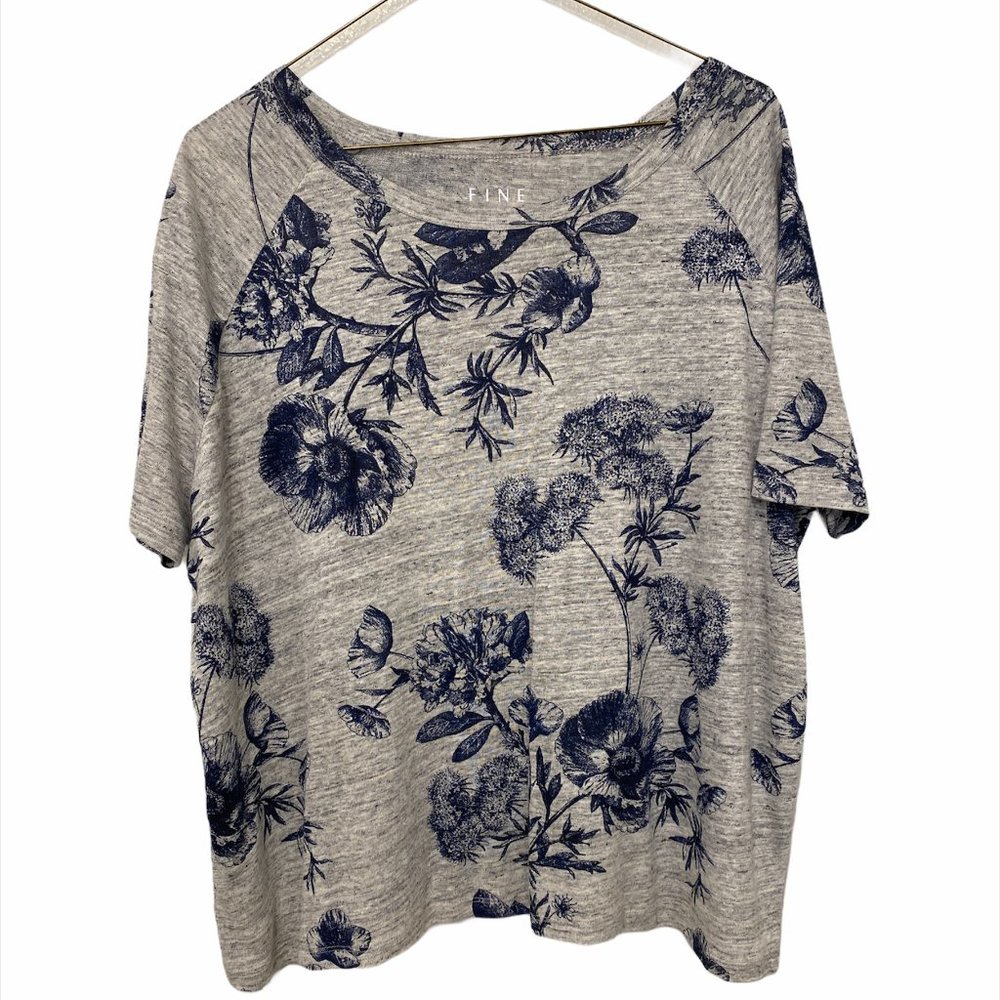 Linen Grey Shirt with Blue Print